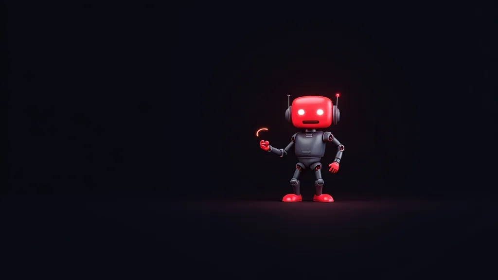 Crveni AI robot sa svetlećim očima na tamnoj pozadini - reprezentacija veštačke inteligencije za mala preduzeća