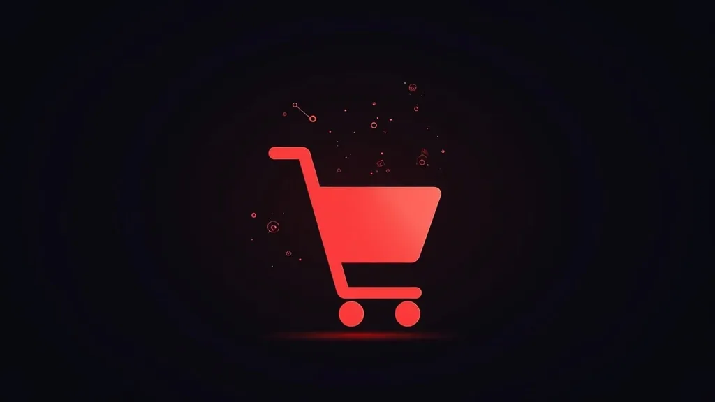 Crvena ikona shopping cart-a sa česticama na crnoj pozadini za ecommerce sajt