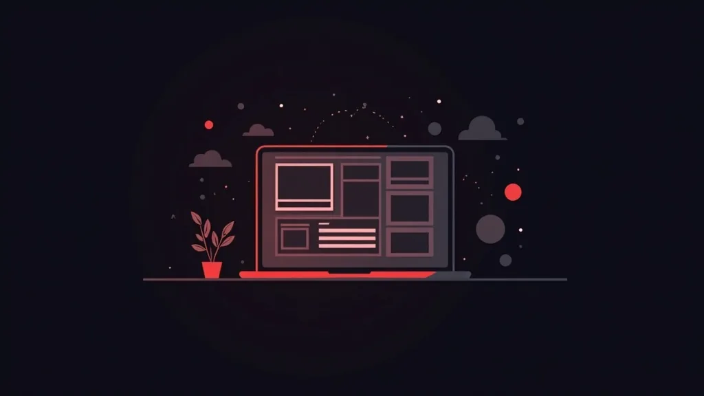 Laptop sa prikazom web dizajna i elementima landing stranice u crvenom neon stilu