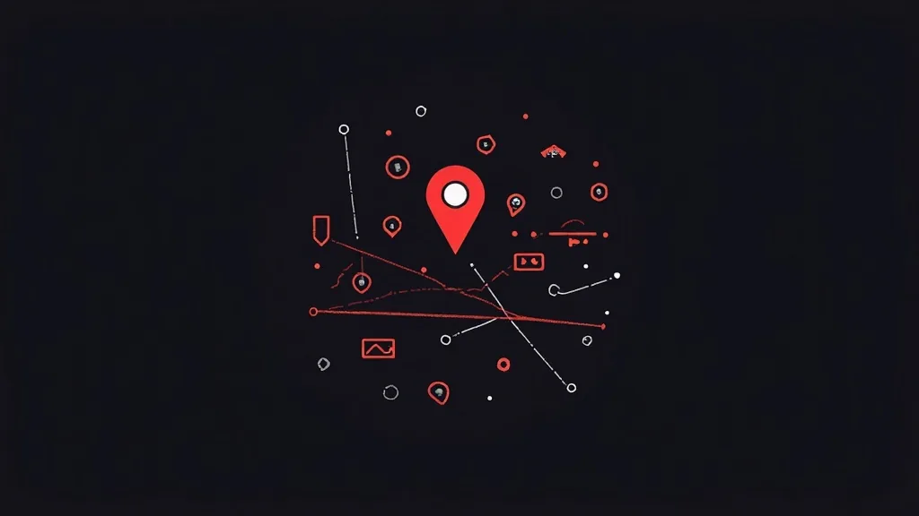 Mapa sa oznakama lokacija, ikonama i mrežom konekcija za lokalni SEO marketing i geografsko targetiranje poslovanja.