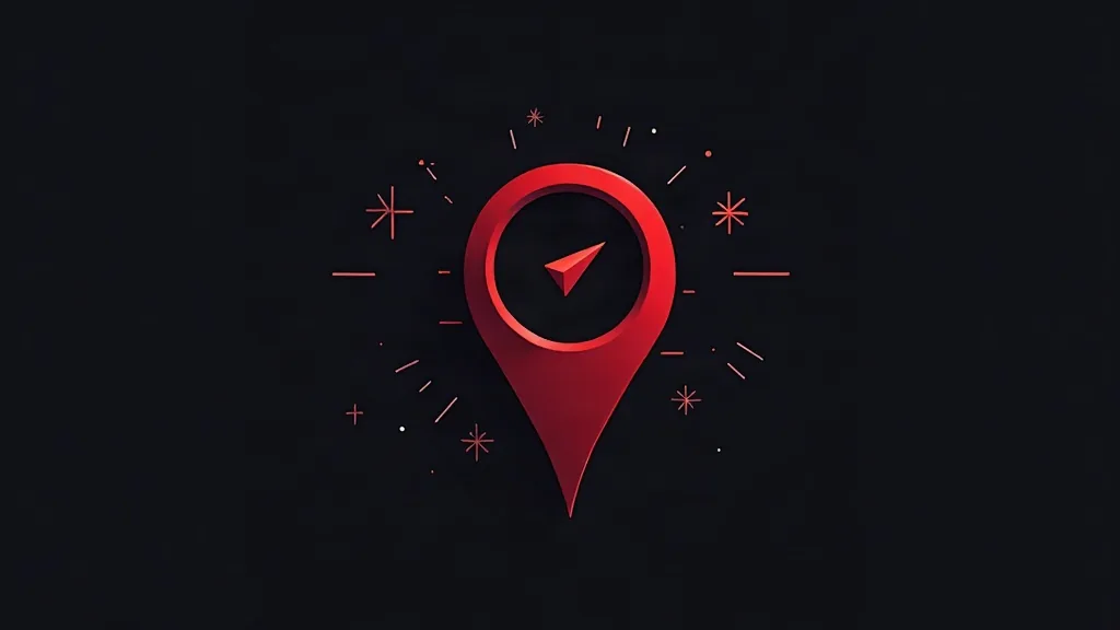 Crvena GPS lokacijska ikona sa strelicom na crnoj pozadini za lokalnu SEO optimizaciju