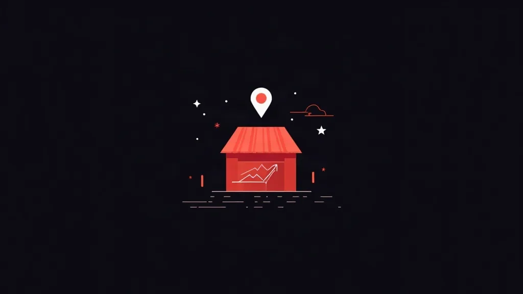 Ilustracija crvene kuće sa lokacijom za SEO optimizaciju malih firmi i pronalaženja na Google-u