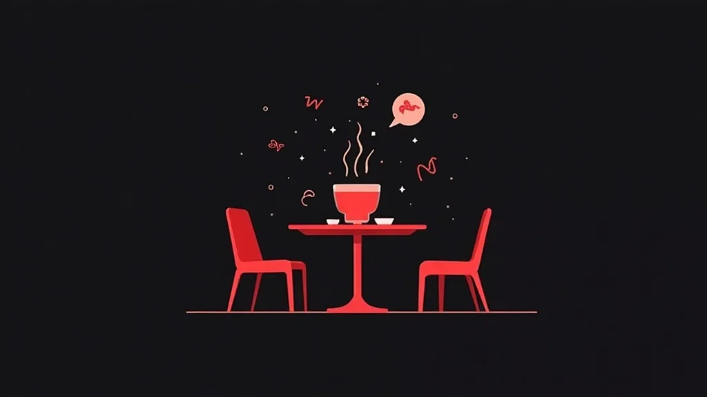 Ilustracija restorana sa stolom, stolicama i toplim napitkom za SEO blog o lokalnim biznisom Srbiji