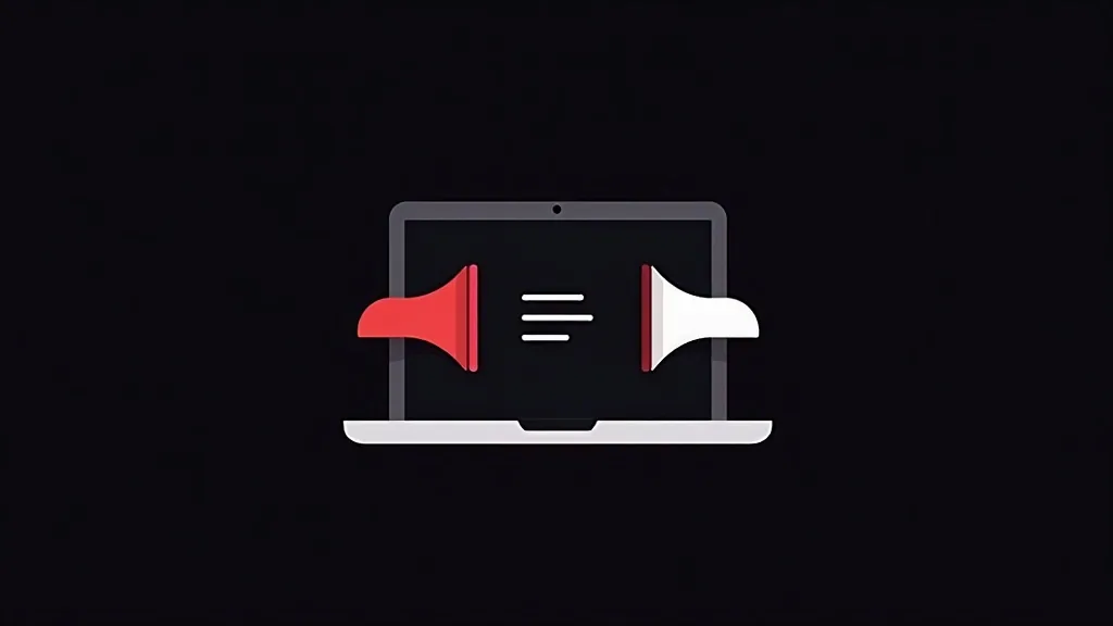 Optimizacija konverzije - laptop sa crvenim i belim zvučnikom koji simbolizuje komunikaciju i marketing strategiju
